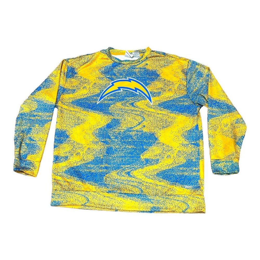 Zubaz NFL Team Apparel Chargers Long Sleeve Crewneck Shirt Large 100% Polyester